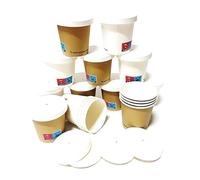 kit bar 200 pezzi : 100 bicchierini di carta bianchi e avana, bicchiere caffe monouso in cartoncino 4OZ / 100ml, bicchieri ideali espresso asporto con 100 coperchi CARTONCINO coffee to go