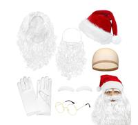 Kit Barba E Parrucca Babbo Natale,Party Di Natale Forniture Per Costumi Cosplay | Set Completo Con Barba Parrucca Cappello Occhiali Guanti Sopracciglia Capelli Per Donne Uomini Ragazzi
