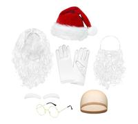 Kit Barba E Parrucca Babbo Natale | Per Costumi Per Cosplay Di Babbo Natale,Set Completo Con Barba Parrucca Cappello Occhiali Guanti Sopracciglia Capelli Per Donne Uomini Ragazzi