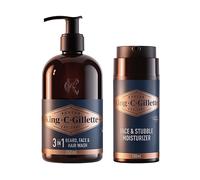 KING C. GILLETTE Kit Regalo, Kit Rituale con Detergente Barba, Viso e Capelli 3 In 1, 350 ml e Crema Barba, 100 ml per Barba Incolta, Nuova confezione