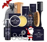 Kit Barba per Uomo, Regalo di San Valentino Uomo, Lionmane Cura Barba, Set Regalo Cura della Barba Uomo con Olio, Shampoo, Balsamo, Pettine, Spazzola, Pettine Rasoio Capelli, Forbici, Sacca