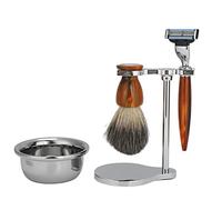 Kit barba professionale per uomo, set manuale tradizionale con pennello barba, ciotola per sapone e supporto, strumenti completi per la rasatura per una rasatura liscia e