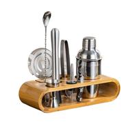Kit barista Mixology Set di strumenti da bar 10 pezzi con shaker for cocktail supporto in bambù(350ml-10pcs)