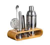 Kit barista Mixology Set di strumenti da bar 10 pezzi con shaker for cocktail supporto in bambù(750ml-10pcs)