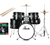 Kit Batteria Acustica 16'' per Bambini Completo Piatti Sgabello Bacchette Nero