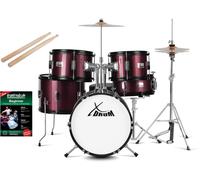 Kit Batteria Acustica 16'' per Bambini Completo Piatti Sgabello Bacchette Rosso