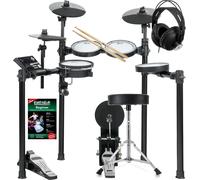 XDrum DD-460P E-Drum Kit Home Set - Batteria elettronica compatta - 25 kit e 15 brani - Mesh Heads - Set risparmio con sgabello, cuffie, bacchette e scuola - Nero