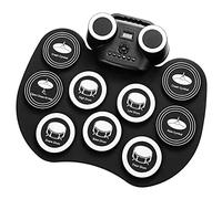Kit batteria elettronica portatile, pieghevole arrotolabile con cuffie e altoparlanti integrati, 2 pedali, con luce LED e connessione Bluetooth, ideale per bambini/principianti (bianco B)