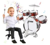 Kit Batteria Jazz per Bambini, 5 Tamburi Con Sgabello Pedale E Bacchette per Pri