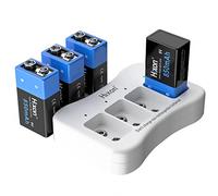 Kit Batteria Ricaricabile Li-ion 9V 850mAh e Caricabatterie per Sistema di Allarme Multimetro Rilevatore di Fumo Microfono Controller