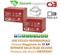 Kit Batterie a Piombo 12v 15ah Uso Ciclico CSB Alta Affidabilita PER BICI ELETTR