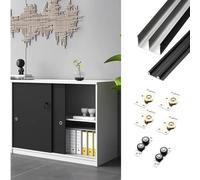 Kit Binario a Scomparsa per Porta Scorrevole - Set di ferramenta in Alluminio a Doppia Anta per Porte scorrevoli a Scomparsa e armadi, Sistema Completo di rulli con Binario Inferiore (Nero,