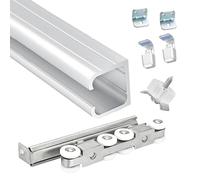 Kit Binario for Porta Scorrevole Nascosta for Armadio, Kit Ferramenta for Binario for Balcone/Cucina, Set Binario for Porta Scorrevole for Impieghi Gravosi(White,160cm/63in/5.2ft)