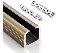 Kit Binario per Porta Scorrevole 4ft 6ft 10ft 14ft - Alluminio Resistente con 4/6/8 rulli, Binario per Armadio, ferramenta per Montaggio a soffitto/Laterale - Marrone, 3,2 m/10,5 Piedi per u