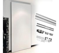 Kit Binario per Porta Scorrevole a Specchio con Chiusura Ammortizzata e Effetto Fantasma - Ferramenta di Ricambio da 24-48 Pollici con Guida a Pavimento, Binario per Porta Scorrevole Senza b