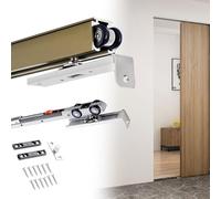 Kit binario per porta scorrevole con chiusura ammortizzata, in alluminio, con ruote e viti in nylon, finitura champagne, set completo di telaio per uno scorrimento fluido
