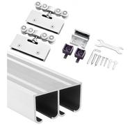 Kit binario per porta scorrevole, hardware senza telaio a doppia guida con guida in alluminio scorrevole, rulli, guide a pavimento e fermaporta