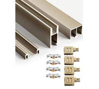 Kit binario per porta scorrevole in alluminio, lunghezza NoDrill Inlat doppia guida silenziosa per armadi e vetrine (marrone, 240 cm / 94.5 in)