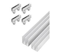 Kit binario per porta scorrevole in vetro, binario di guida in alluminio a doppio canale con rulli silenziosi per vetrine e armadi (20 cm)