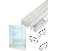 Kit Binario per Porta Scorrevole in Vetro Resistente da 5 mm - Doppio Canale in Alluminio con rulli silenziosi per libreria, vetrina, Armadio e Porta Doccia (Finitura Naturale, 30 cm/11