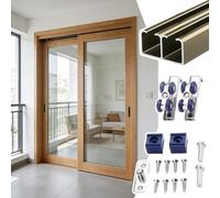 Kit binario per porta scorrevole in vetro resistente, guida bypassing montata sulla parte superiore per porte doppie, accessori per porta da fienile, 3,1 m, finitura argento
