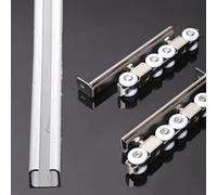Kit binario per porta tascabile, 122 cm, 243,8 cm, per porta scorrevole, sistema di guida in alluminio, montaggio a parete/superiore, funzionamento a rullo, finitura argentata, lunghezza 7,6 m per una