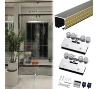 Kit binario per porte scorrevoli per porte in vetro senza telaio per patio commerciale Guida per porte scorrevoli in alluminio per porta da fienile Ra con rulli in acciaio Set hardware resistente