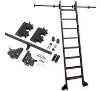 Kit binario per scala scorrevole da 3,3-23,6 piedi (senza scala), kit hardware per scale mobili per biblioteca, binario per scala mobile in tubo tondo in acciaio nero(200cm Kit pista)