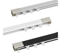 Kit binario per tenda in alluminio resistente, con rulli silenziosi, 400 cm, guida scorrevole regolabile per finestre a bovindo, balconi, montaggio a soffitto o a parete (nero)