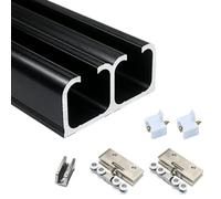 Kit Binario Porta Scorrevole Vetro Resistente Doppia Guida Nera | Binario galleggiante per porte interne personalizzato anti-inciampo pannello spesso