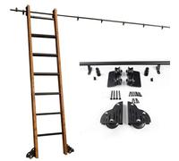 Kit binario scala scorrevole biblioteca nera (senza scala) - Stile granaio, acciaio carbone resistente, rotaia mobile completa per biblioteca, loft, garage, ufficio(366cm Kit pista)