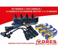 KIT BOBINA + CAVI CANDELA + 4 CANDELE DI ACCENSIONE PER FIAT 1.2 1.4 BENZINA