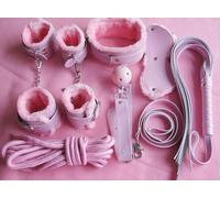 KIT bondage 8pz. POLSINI COLLARE CAVIGLIERE Frusta PINK COLLARE POLSINI ROSA