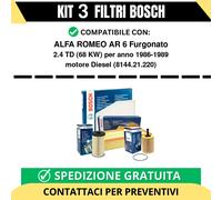KIT BOSCH 3 Filtri tagliando per ALFA ROMEO AR 6 Furgonato 2.4 TD 68 kw Diese...