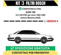 KIT BOSCH 3 Filtri tagliando per AUDI 100 2.6 102 kw Benzina 1993-1994