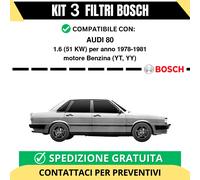 KIT BOSCH 3 Filtri tagliando per AUDI 80 1.6 51 kw Benzina 1978-1981