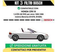 KIT BOSCH 3 Filtri tagliando per HONDA CRX III 1.6 ESi 92 kw Benzina 1992-1998