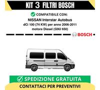 KIT BOSCH 3 Filtri tagliando per NISSAN Interstar Autobus dCi 100 74 kw Diese...