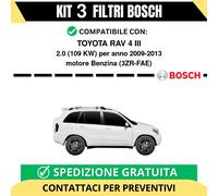 KIT BOSCH 3 Filtri tagliando per TOYOTA RAV 4 III 2.0 109 kw Benzina 2009-2013