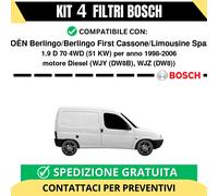 KIT BOSCH 4 Filtri tagliando per CITROËN Berlingo/Berlingo First Cassone/Limo...