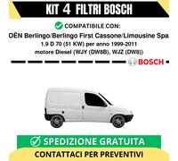 KIT BOSCH 4 Filtri tagliando per CITROËN Berlingo/Berlingo First Cassone/Limo...
