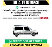 KIT BOSCH 4 Filtri tagliando per CITROËN Berlingo/Berlingo First MPV/Space Wa...