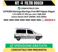 KIT BOSCH 4 Filtri tagliando per CITROËN Berlingo/Berlingo First MPV/Space Wa...