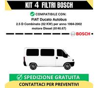 KIT BOSCH 4 Filtri tagliando per FIAT Ducato Autobus 2.5 D Combinato 62 kw Di...