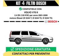 KIT BOSCH 4 Filtri tagliando per VOLVO V70 II 2.4 D5 120 kw Diesel 2001-2008