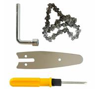 Kit Brico Barra Piu Catena di Ricambio 4 Accessori Per Mini Motosega a Batteria