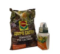 KIT CACTACEE E PIANTE GRASSE - CONCIME + TERRICCIO-Concime Liquido NPK per Cactacee con Microelementi da 250 ml + Terriccio Per Cactacee da 2,5 L. Kit Specifico per Cactacee e Piante Grasse.