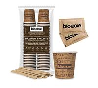 Kit caffe -100 Pz Bicchierini Caffè Carta 75ml + 100 Pz Palette Caffe Monouso Biodegradabili 100 PZ Bustine di zucchero - 100 bicchierini (marroni)