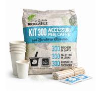 Kit Caffè 300 Bicchierini, Palettine e Zucchero - Bicchieri Carta Biodegradabili, Palettine Legno Imbustate Singolarmente e Bustine Zucchero Extra Fine - Set Accessori Caffè per Ogni Occasione