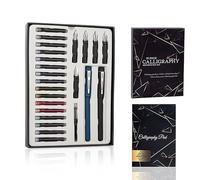 Kit Calligrafia 25 pezzi Perfetto per Iniziazione e principianti, Include 2 Penne, 5 Pennini 1 Convertitore a stantuffo 20 pagine da 80 gr A5 per calligrafia 16 cartucce Scatola e manuale 51CH067